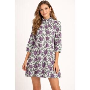 Fox & Hen White Floral Long Sleeve Mini Dress Preppy Pockets Womens XS